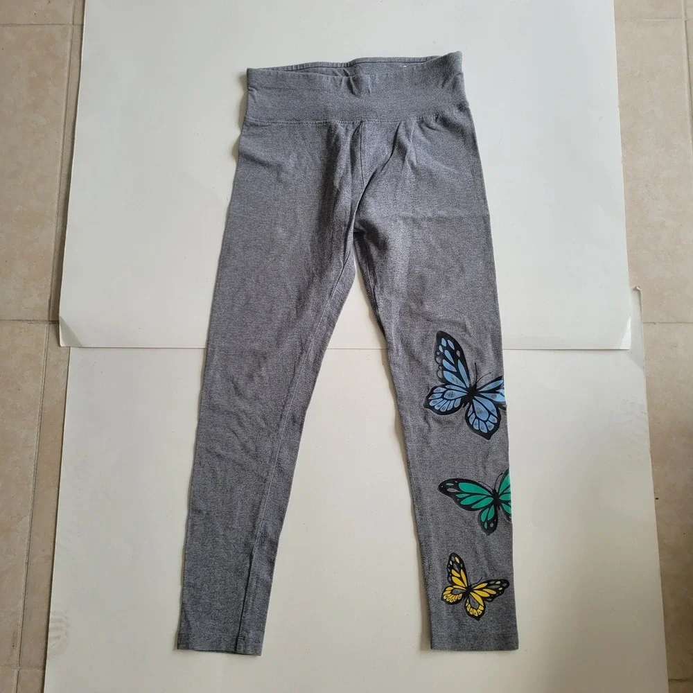 Justice Girls Leggings Lot of 6 Size 12 Tie Dye Floral Butterfly Black Gray Blue